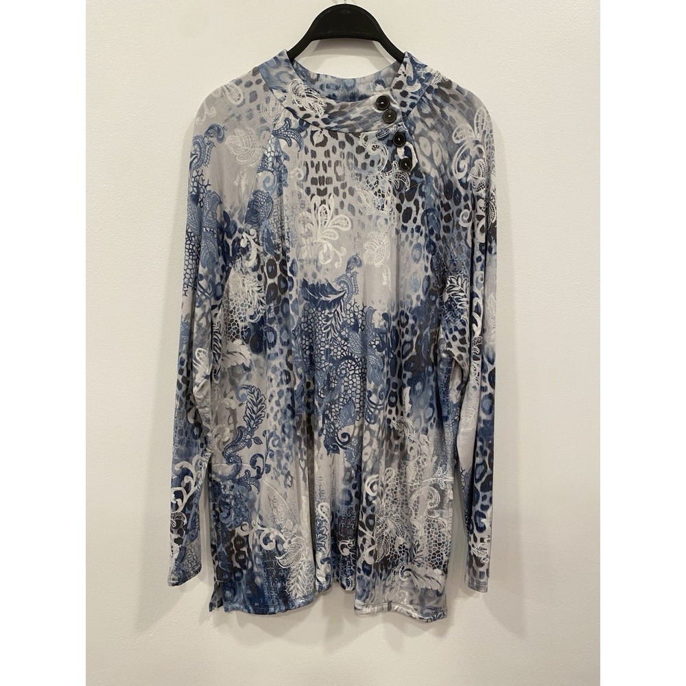 Chico's Floral Animal Print Long‎ Sleeve Shirt Blouse Oversized Top Plus SZ XL 3